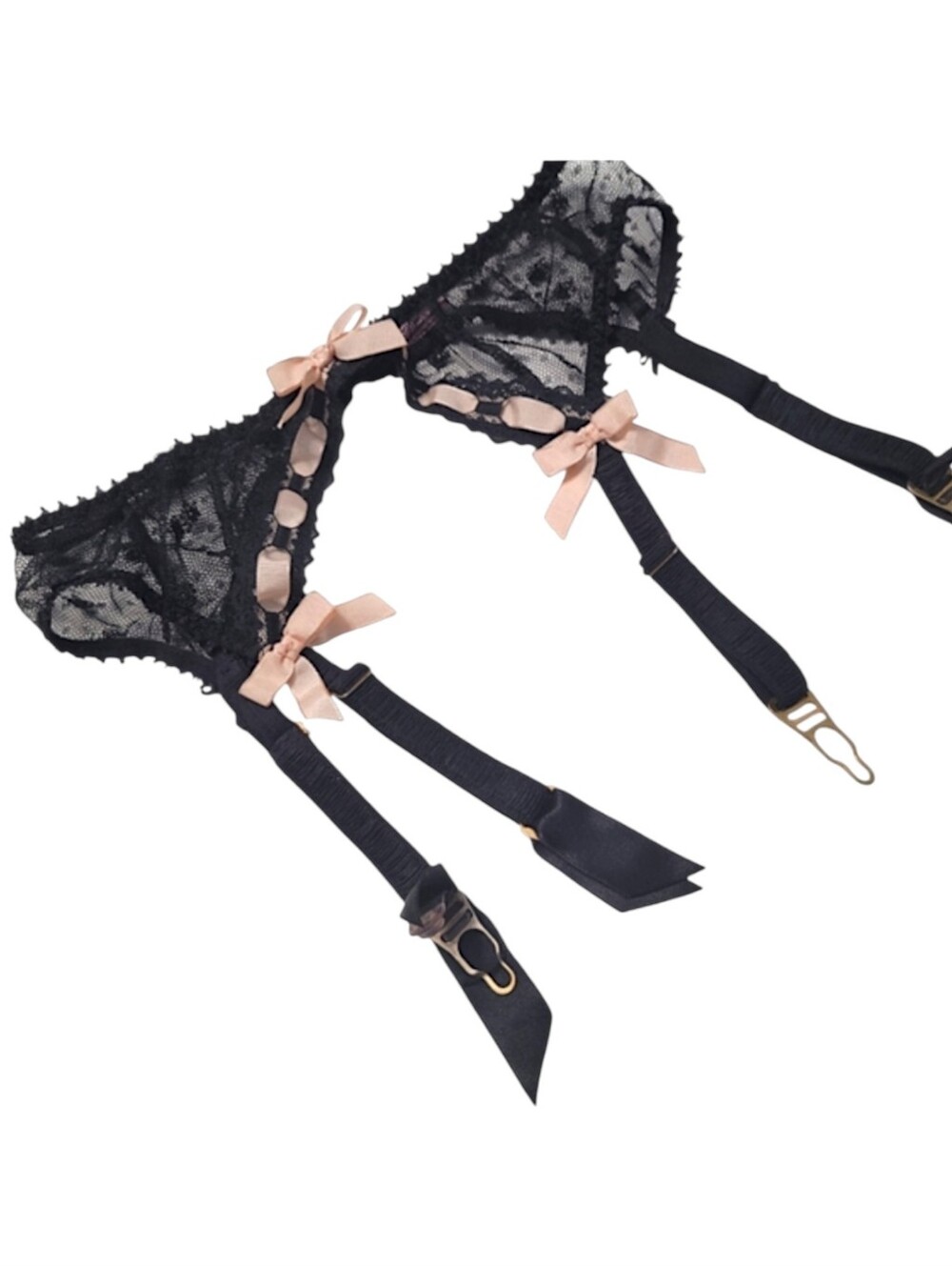 Agent Provocateur Black Lace Pink Bow Garter Belt Mesh Size M - Picture 5 of 13